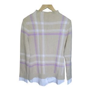 QVC Womens Beige Plaid Layered Mock Neck Long Sleeve Sweater Size L